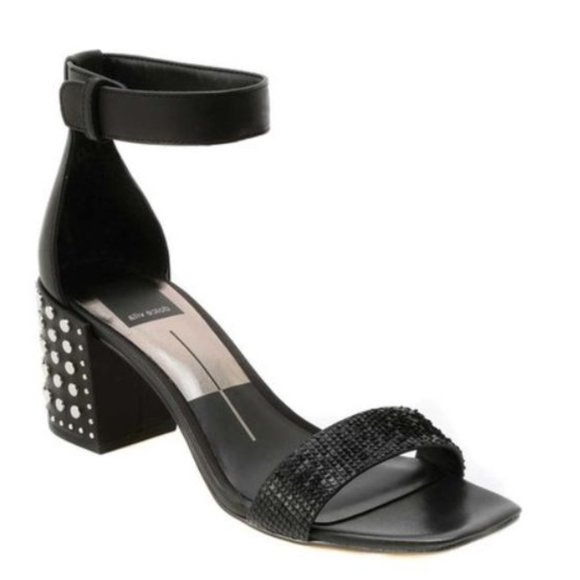 Dolce Vita Black Leather Sandals NEW sz 6 Women Norah Heels Square Toe Shoes